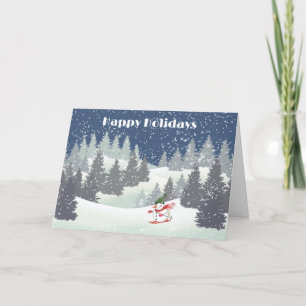 Snowmwan Skier and Winter Pines Holiday Card