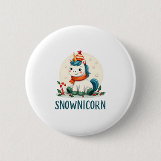 Snownicorn Cute Unicorn Snowman Christmas Girl T-S 2 Inch Round Button