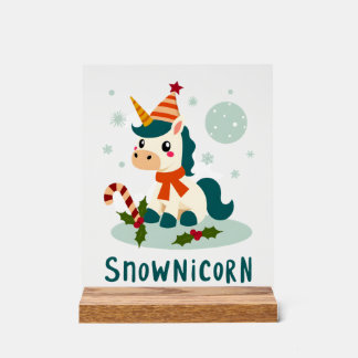 Snownicorn Cute Unicorn Snowman Christmas Girl T-S Acrylic Sign