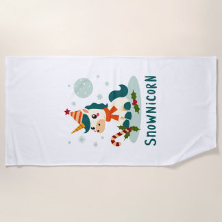 Snownicorn Cute Unicorn Snowman Christmas Girl T-S Beach Towel
