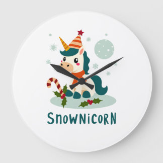 Snownicorn Cute Unicorn Snowman Christmas Girl T-S Large Clock