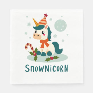 Snownicorn Cute Unicorn Snowman Christmas Girl T-S Napkin