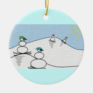 Snowpeople Skiing Ceramic Ornament