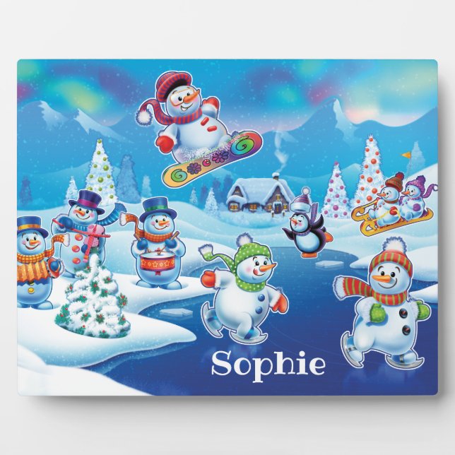Snowpeople Winter Wonderland plaque & easel (Front)