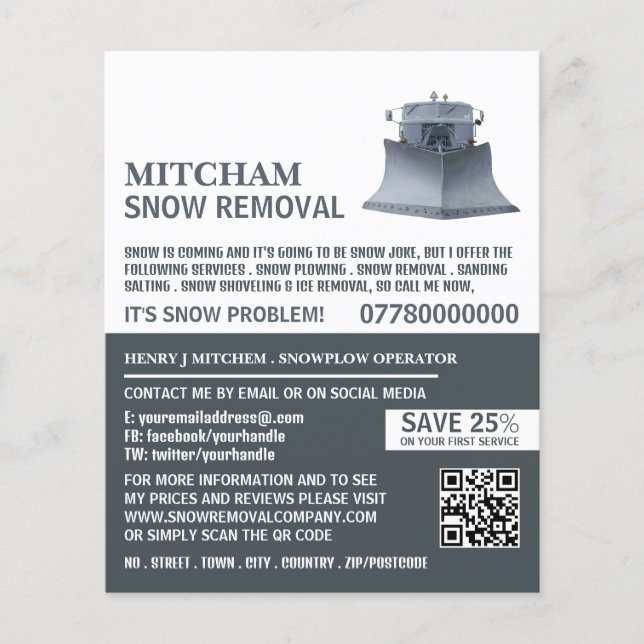 Snowplow, Snow Removal Company Advertising Flyer (Front)