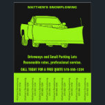 Snowplowing Business Flyer with Tear off Strips<br><div class="desc">Get the word out about your snowplowing business with these eye-catching flyers. They feature an illustration of a pick-up truck with a snow plow in bright lime green set against a black background. Perfect for hanging up in coffee shops, community centers and on other bulletin boards to help get some...</div>