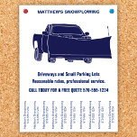 Snowplowing Business Flyer with Tear off Strips<br><div class="desc">Get the word out about your snowplowing business with these eye-catching flyers. They feature an illustration of a pick-up truck with a snow plow in navy blue. The simple blue and white colour scheme will help give your business a professional look. Perfect for hanging up in coffee shops, community centres...</div>