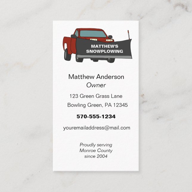 Snowplowing Pickup Truck with Plow Snowplow Business Card (Front)