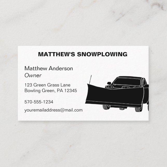 Snowplowing Pickup Truck with Plow Snowplow Business Card (Front)