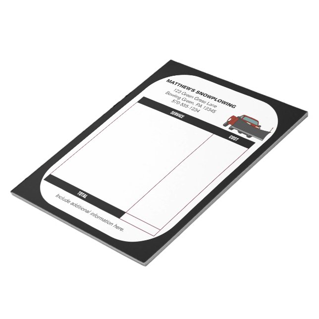 Snowplowing Snow Plow Business Receipt Invoice Notepad (Angled)