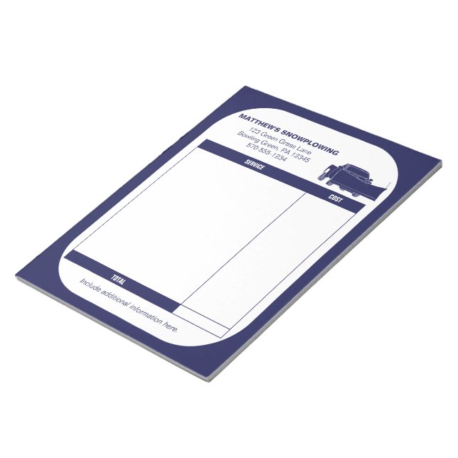 Snowplowing Snow Plow Business Receipt Invoice Notepad (Angled)