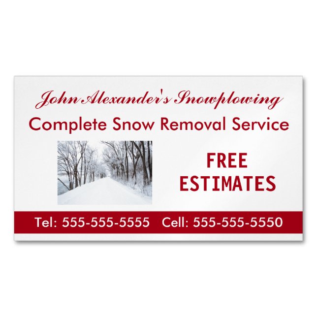 Snowplowing, Snow Removal, and Service Business Magnetic Business Card (Front)