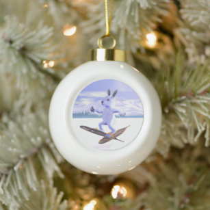 Snowshoe Hare Ceramic Ball Christmas Ornament