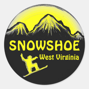 Snowshoe West Virginia yellow snowboard stickers