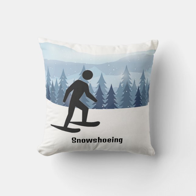 Snowshoeing Design Throw Pillow (Front)