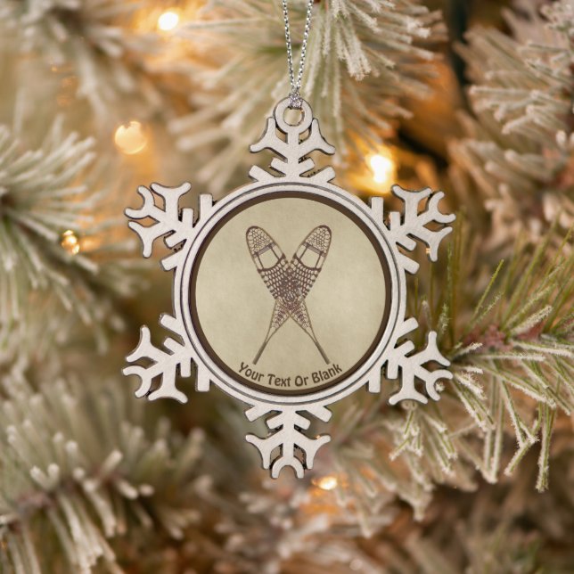 Snowshoes On Old Paper Snowflake Pewter Christmas Ornament (Tree)