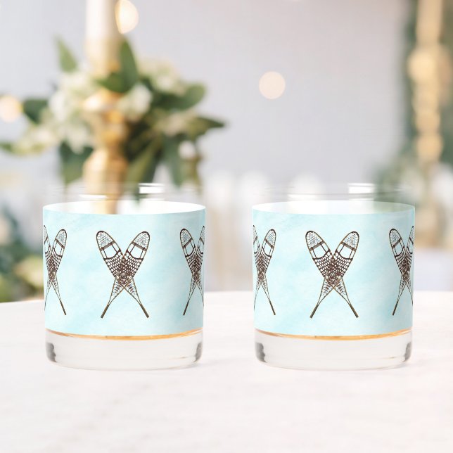 Snowshoes On Old Paper Whiskey Glass (Insitu (Wedding))