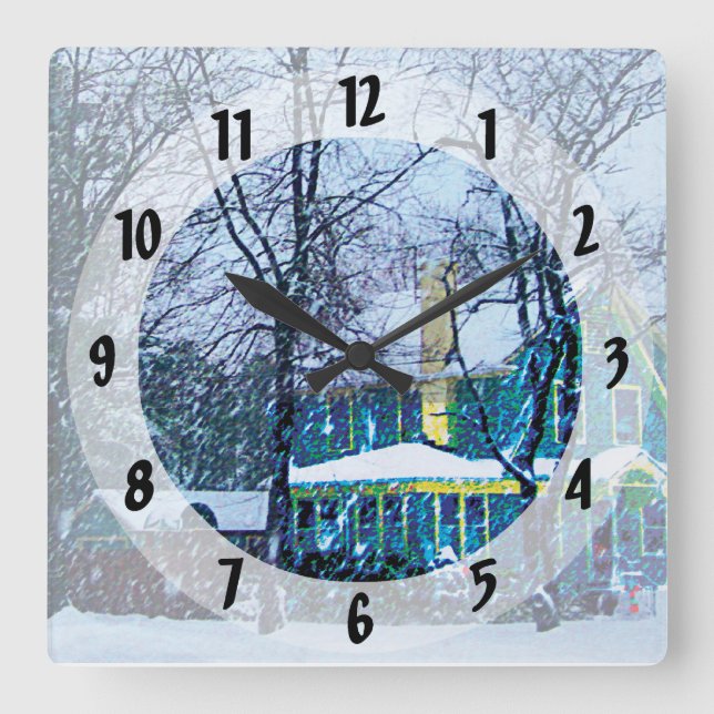Snowstorm Square Wall Clock (Front)
