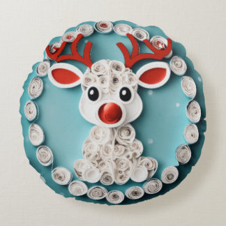 Snowwhite Reindeer Delight Art  Round Pillow