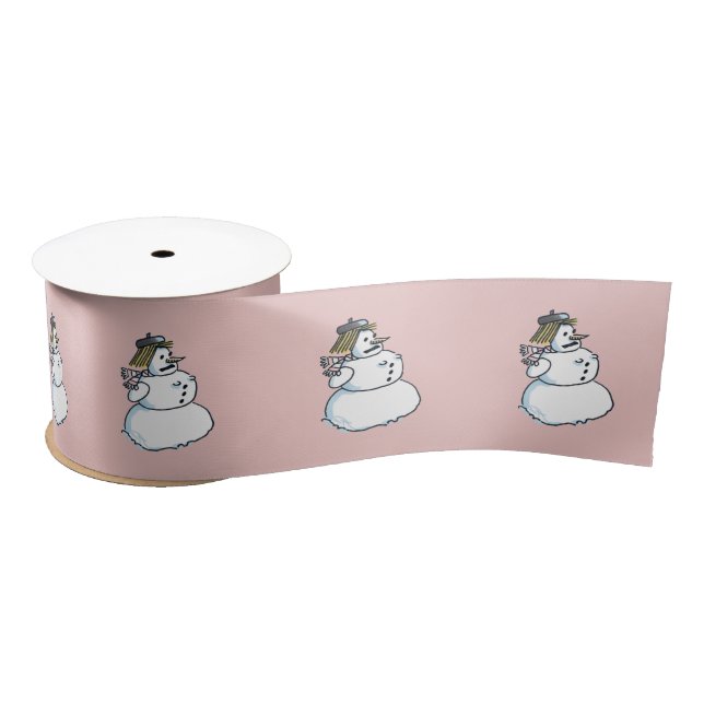 Snowwoman pink ribbon satin ribbon (Spool)