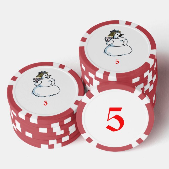 Snowwoman red 5 striped poker chip (Stack)