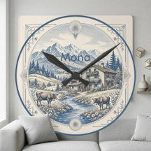 Snowy Alpine Blue Mountain Landscape Rustic Chalet