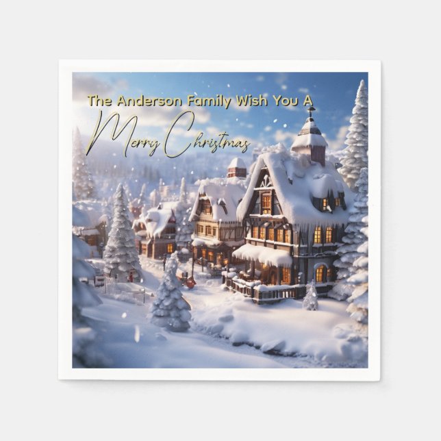 Snowy Alpine Chalet Christmas Winter holiday  Napkin (Front)