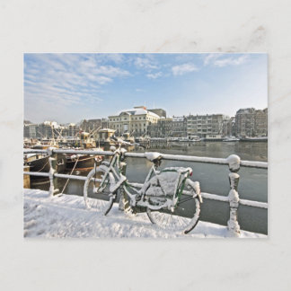 Snowy Amsterdam at the Amstel in the Netherlands Postcard
