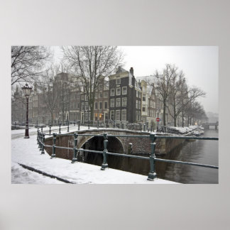 Snowy Amsterdam in the Netherlands in winter Poster