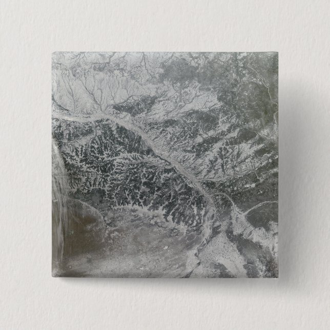 Snowy and hazy central Russia showing the Ob Ri 2 Inch Square Button (Front)