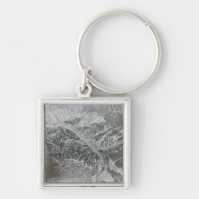 Snowy and hazy central Russia showing the Ob Ri Keychain (Front)