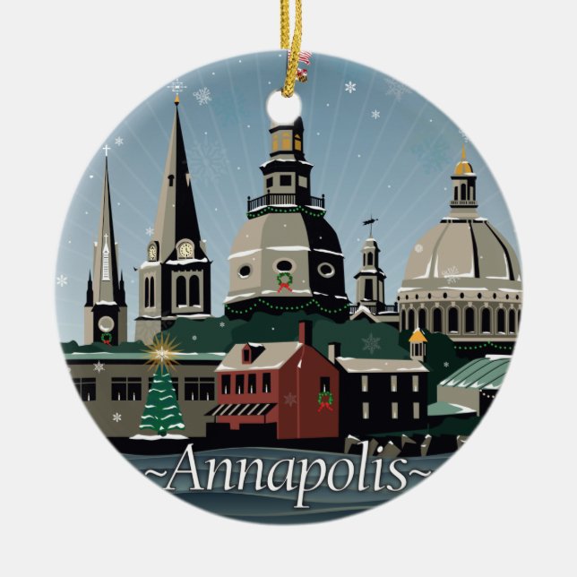 Snowy Annapolis Holiday Ceramic Ornament (Front)
