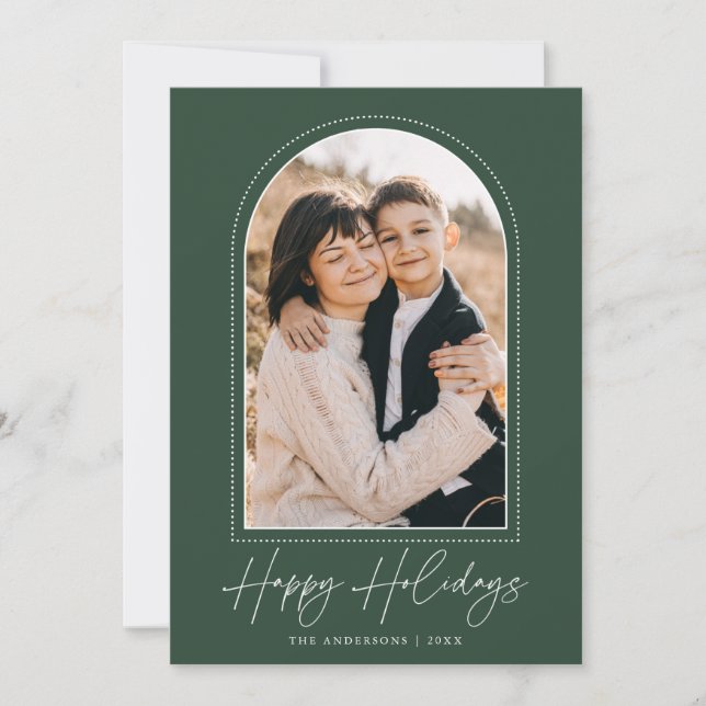 Snowy Arch Green Happy Holidays Photo Holiday Card (Front)