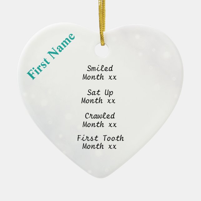 Snowy Baby's First Christmas Milestone Ornament (Front)