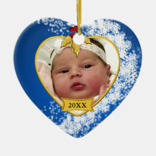 Snowy Baby's First Christmas Photo Ceramic Ornament