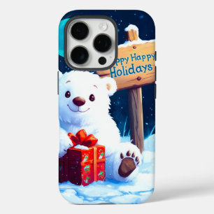 Snowy Bear Christmas Joy Watercolor iPhone 16 Pro Case