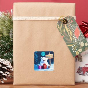 Snowy Bear Christmas Joy Watercolor Square Sticker