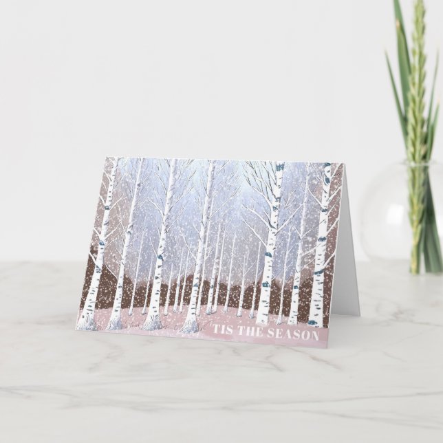 Snowy Birch Trees Christmas Dusty Blue ID1003 Card (Front)