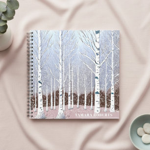 Snowy Birch Trees Christmas Dusty Blue ID1003 Notebook