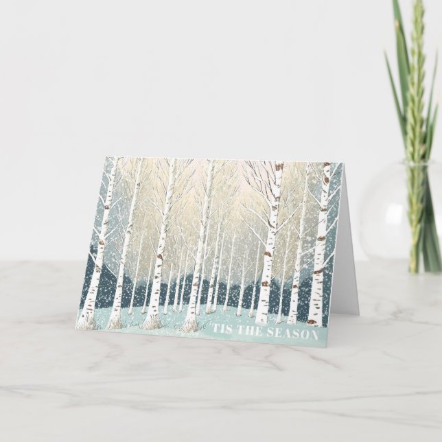 Snowy Birch Trees Christmas Teal ID1003 Card (Front)