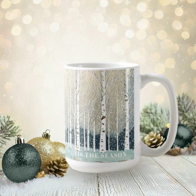 Snowy Birch Trees Christmas Teal ID1003 Coffee Mug (Creator Uploaded)