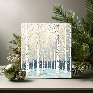 Snowy Birch Trees Christmas Teal ID1003 Tile