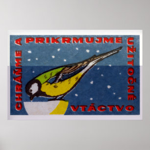 Snowy Bird - Matchbox Print - Czech Wall Art