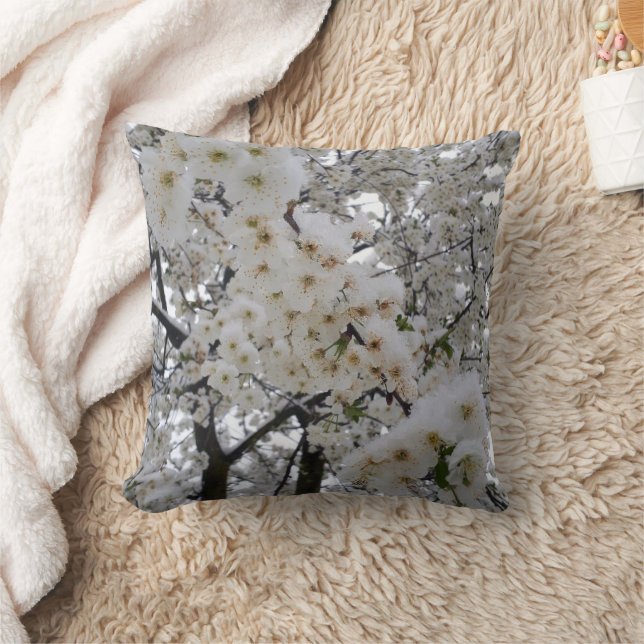 Snowy Blossom Throw Pillow (Blanket)
