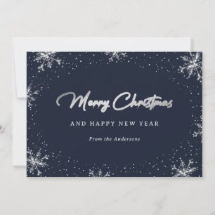 Snowy Blue and Silver Snowflakes Holiday Card