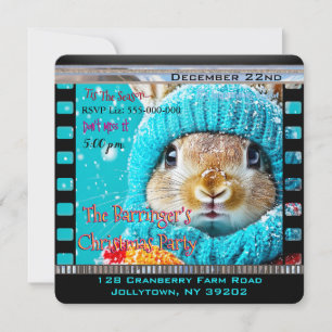 Snowy Blue Bunny Christmas Party Invitation