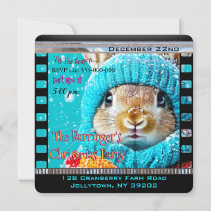 Snowy Blue Bunny Christmas Party Invitation
