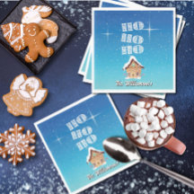 Snowy Blue Gingerbread Holiday Paper Napkins