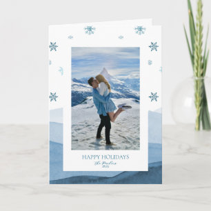 Snowy Blue Holiday Photo Card