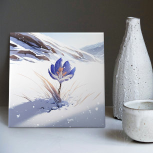 Snowy Blue Mountain Crocus Reborn Flower Ceramic T Tile